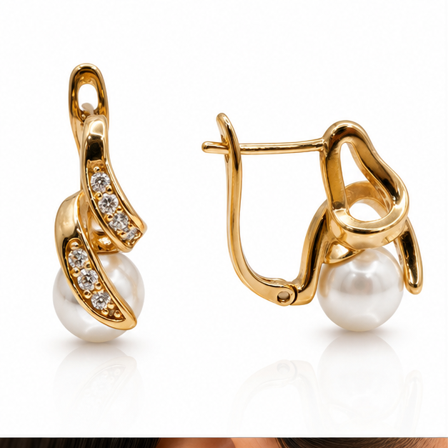 Aretes Elegance Perla y Corazón Oro Laminado 18K | Princess Magic