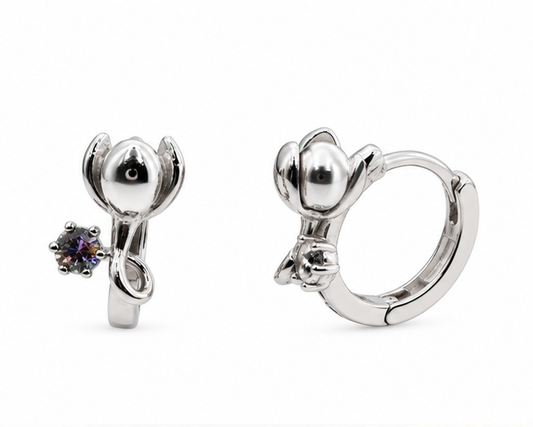 Arete Huggie Flor con Zirconia Laminado en Rodio | Princess Magic