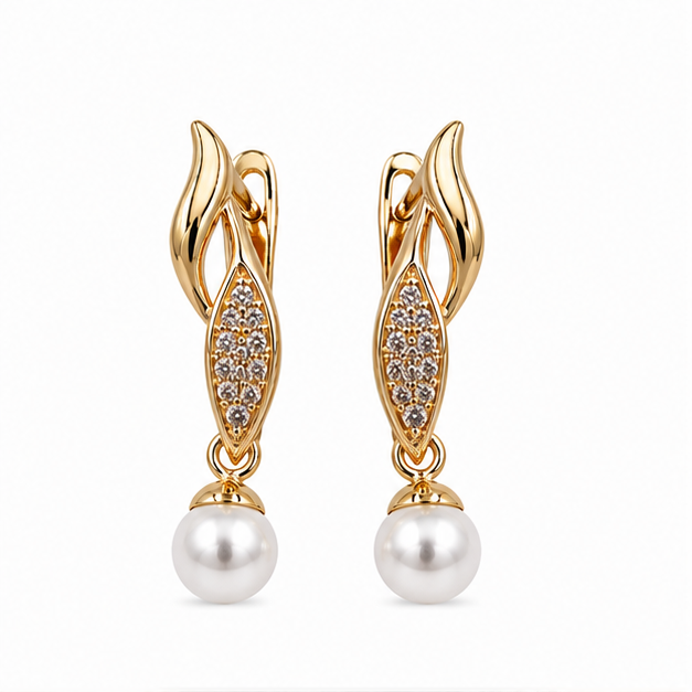 Arete Colgante con Perla y Zirconias Oro Laminado | Princess Magic