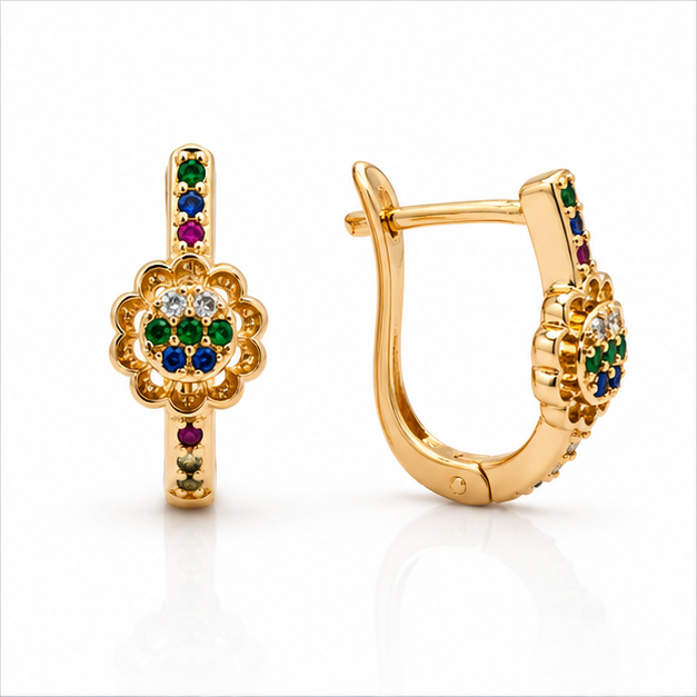 Aretes Flor Multicolor con Zirconias Oro Laminado 18K | Princess Magic