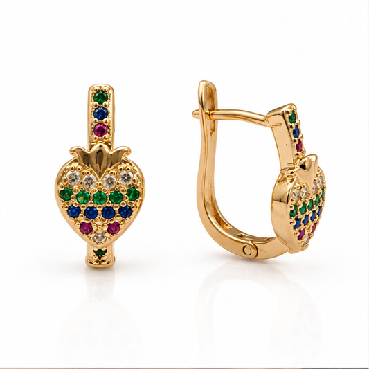 Aretes Corazón de Zirconias Multicolor Oro Laminado 18K | Princess Magic