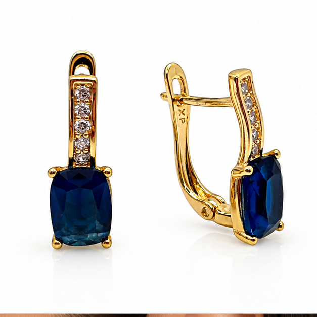 Arete con Zirconia Azul Oro Laminado | Princess Magic