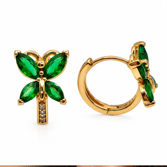 Arete Huggie Mariposa Verde Oro Laminado | Princess Magic