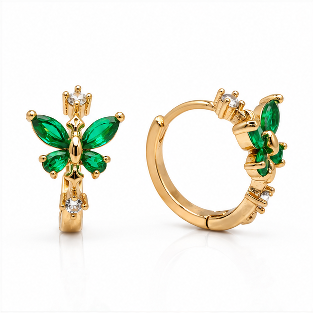Arete Huggie Mariposa Verde Oro Laminado | Princess Magic