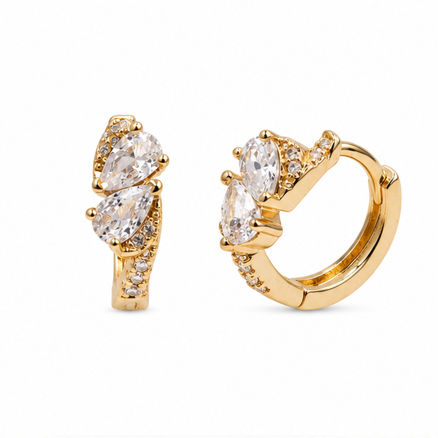 Arete Huggie Moño con Zirconias Oro Laminado | Princess Magic