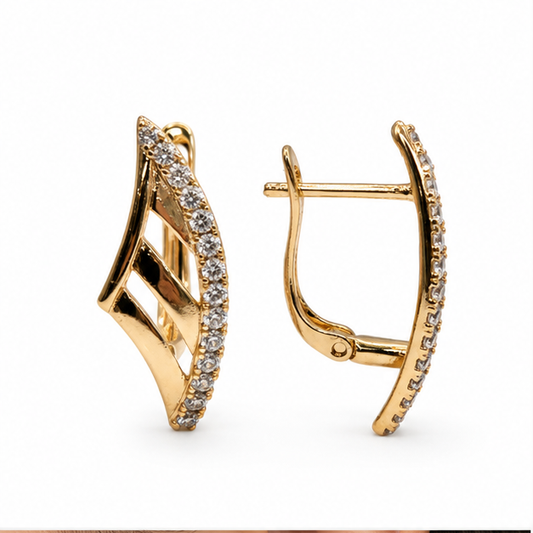 Aretes Curvos con Zirconias Oro Laminado 18K | Princess Magic