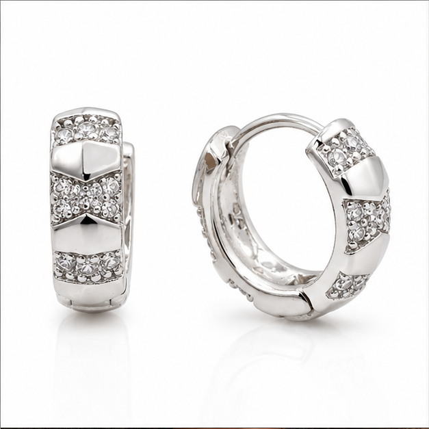 Arete Huggie con Zirconias Laminado en Rodio | Princess Magic