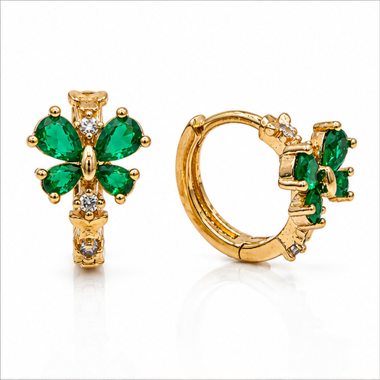 Arete Huggie Mariposa Verde Oro Laminado | Princess Magic