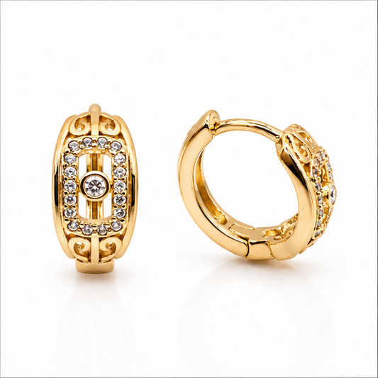 Aretes Huggie Vintage con Zirconias Oro Laminado 18K | Princess Magic