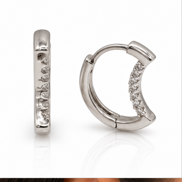 Arete Huggie con Zirconias Laminado en Rodio | Princess Magic