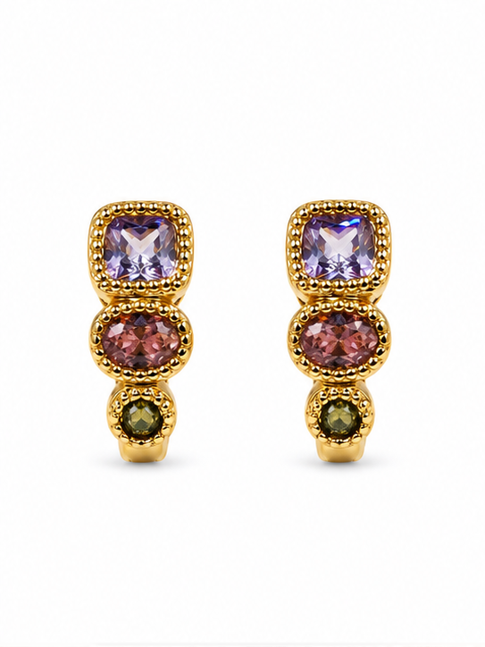 Arete Huggie con Zirconias Multicolor Oro Laminado | Princess Magic