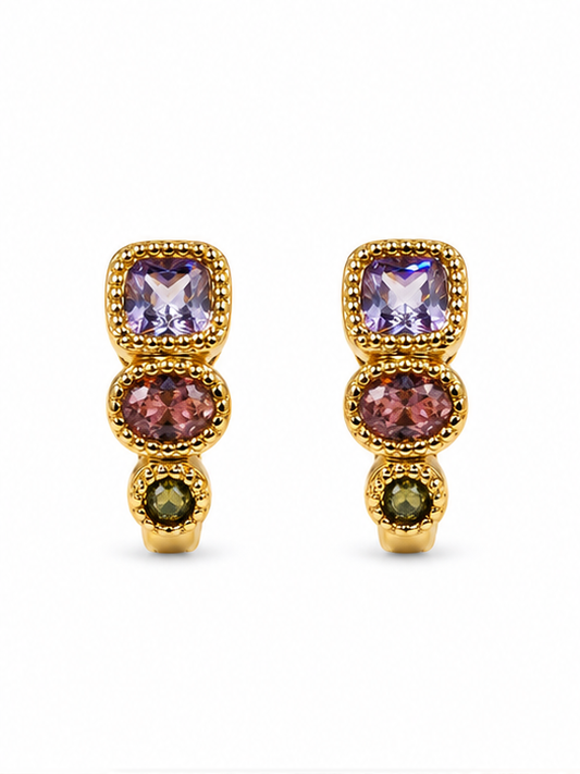 Arete Huggie con Zirconias Multicolor Oro Laminado | Princess Magic