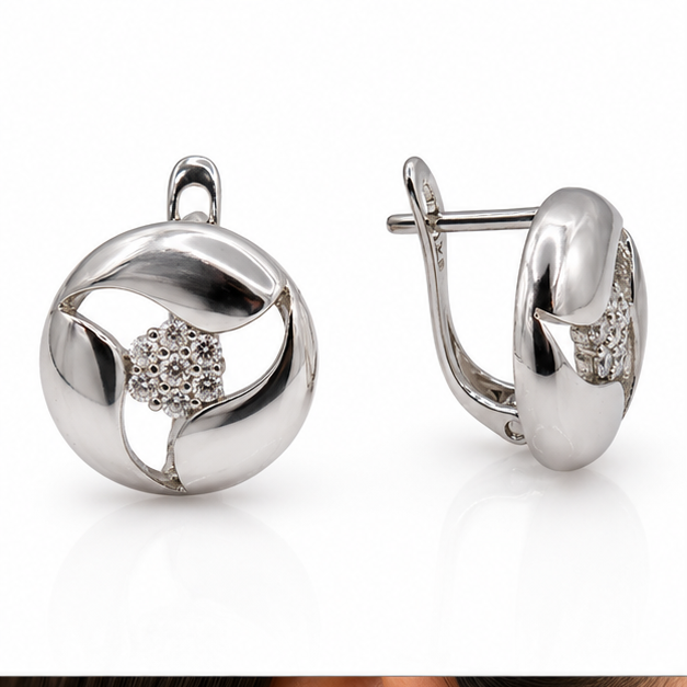 Arete Circular con Flor de Zirconias Laminado en Rodio | Princess Magic