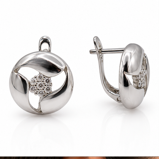 Arete Circular con Flor de Zirconias Laminado en Rodio | Princess Magic