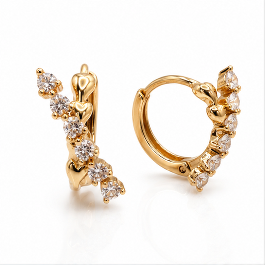 Aretes Curvos con Zirconias Gota Oro Laminado 18K | Princess Magic