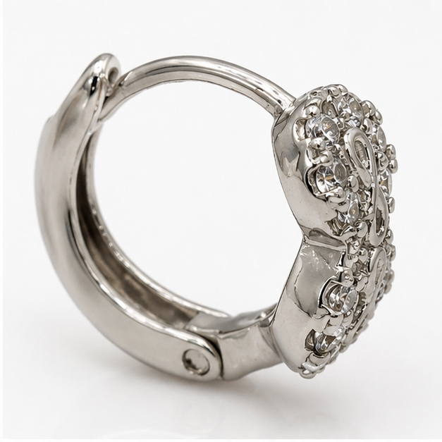 Arete Huggie Baby Doble Óvalo con Zirconias | Rodio Laminado