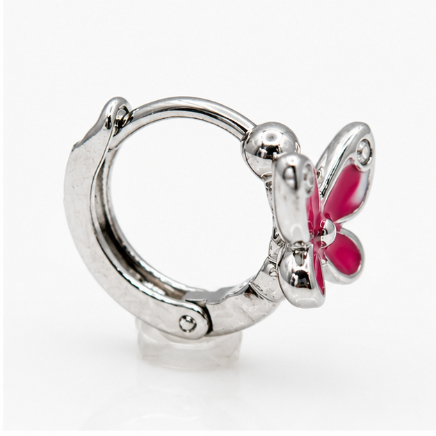 Arete Huggie Baby Mariposa Rosa | Rodio Laminado