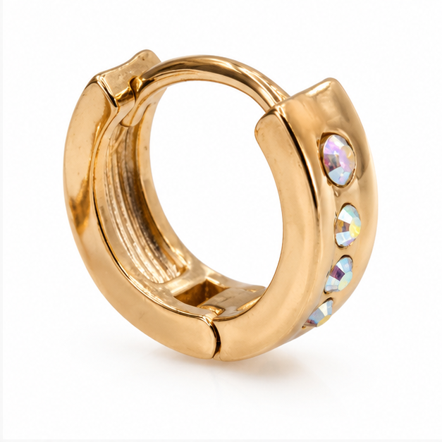 Aretes Huggie Oro Laminado 18K con Zirconias Tornasol | Princess Magic