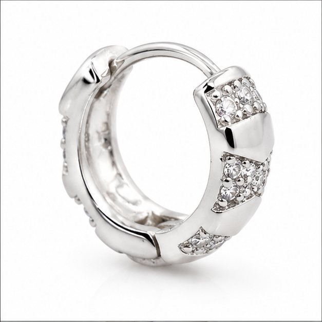 Arete Huggie con Zirconias Laminado en Rodio | Princess Magic