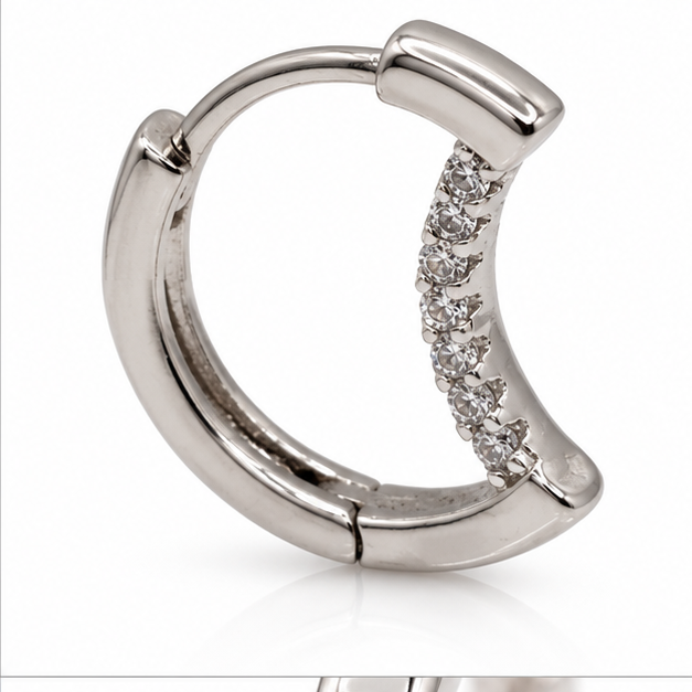 Arete Huggie con Zirconias Laminado en Rodio | Princess Magic