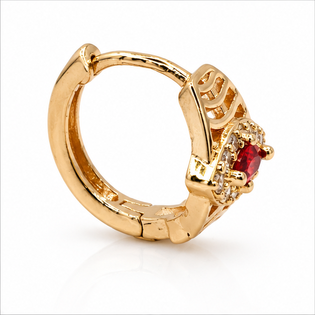 Aretes Ojo Turco Rojo con Zirconias Oro Laminado 18K | Princess Magic