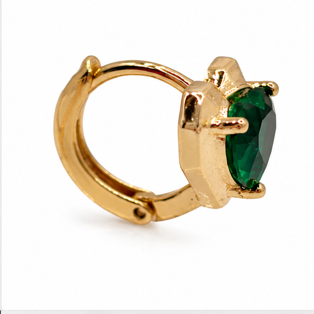 Arete Huggie Corazón Verde Oro Laminado | Princess Magic