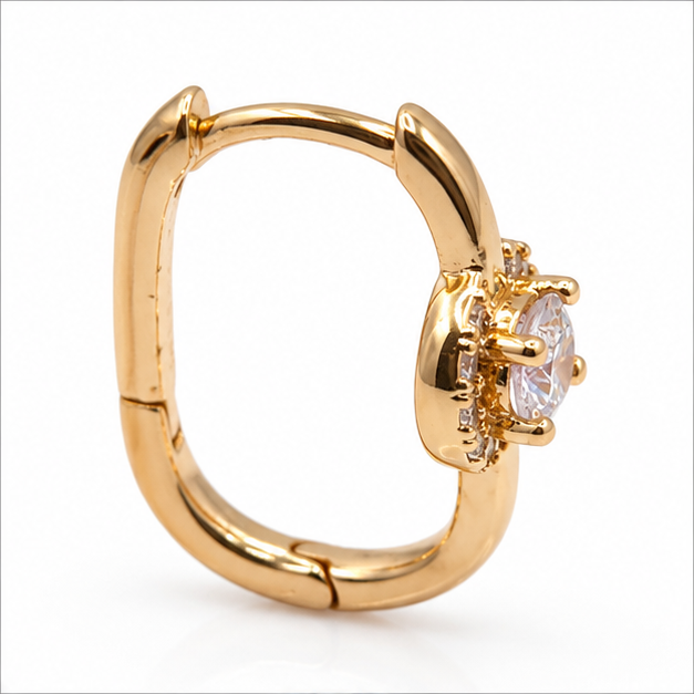 Aretes Huggie Solitario Halo de Zirconias Oro Laminado 18K | Princess Magic
