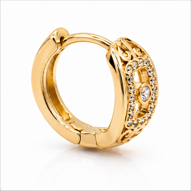 Aretes Huggie Vintage con Zirconias Oro Laminado 18K | Princess Magic