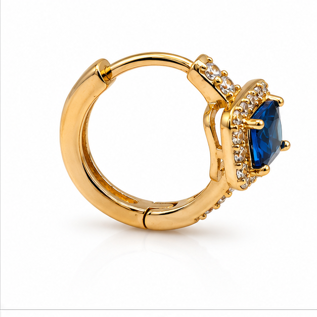 Arete Huggie Cuadrado con Zirconia Azul Oro Laminado | Princess Magic