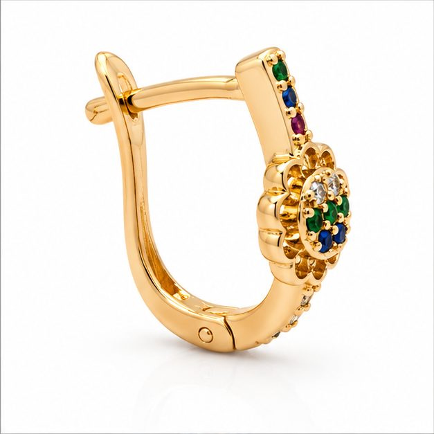 Aretes Flor Multicolor con Zirconias Oro Laminado 18K | Princess Magic