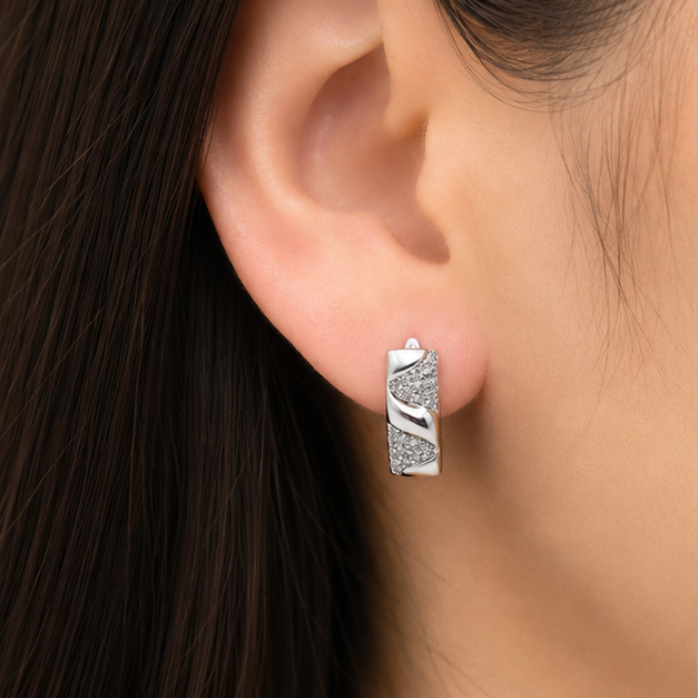 Aretes Rectangulares Laminado en Rodio con Microzirconias | Princess Magic