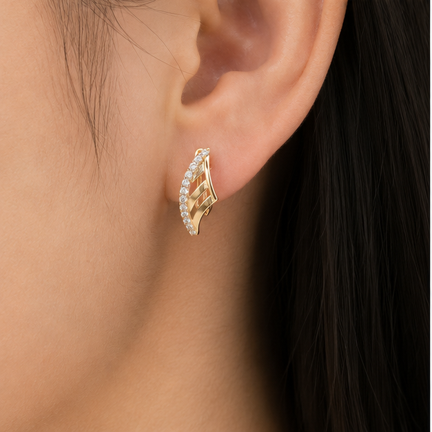 Aretes Curvos con Zirconias Oro Laminado 18K | Princess Magic
