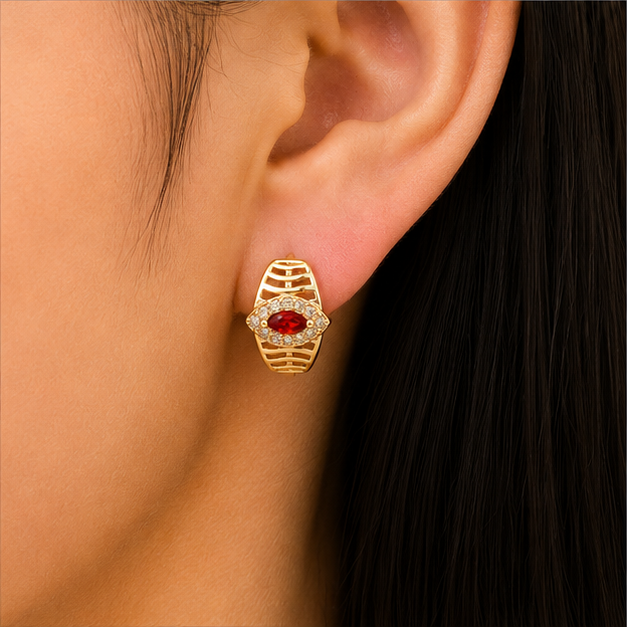 Aretes Ojo Turco Rojo con Zirconias Oro Laminado 18K | Princess Magic