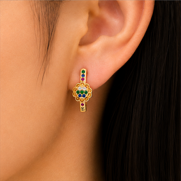 Aretes Flor Multicolor con Zirconias Oro Laminado 18K | Princess Magic