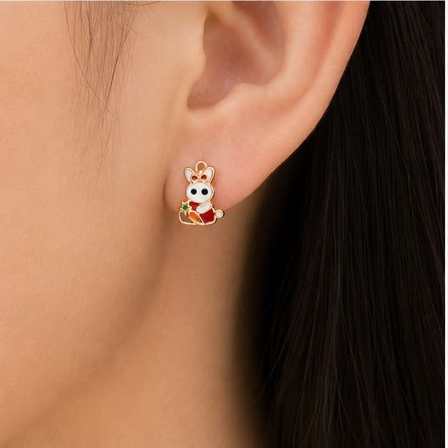 Aretes Conejita Esmaltada Oro Laminado 18K | Princess Magic