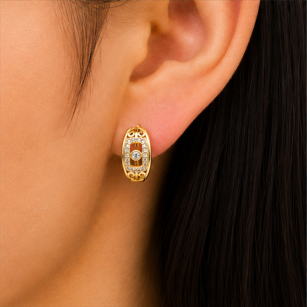 Aretes Huggie Vintage con Zirconias Oro Laminado 18K | Princess Magic