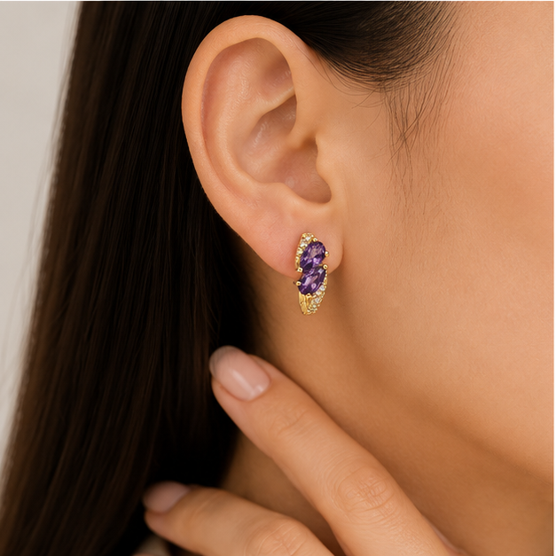 Arete Huggie Moño con Zirconias Oro Laminado | Princess Magic