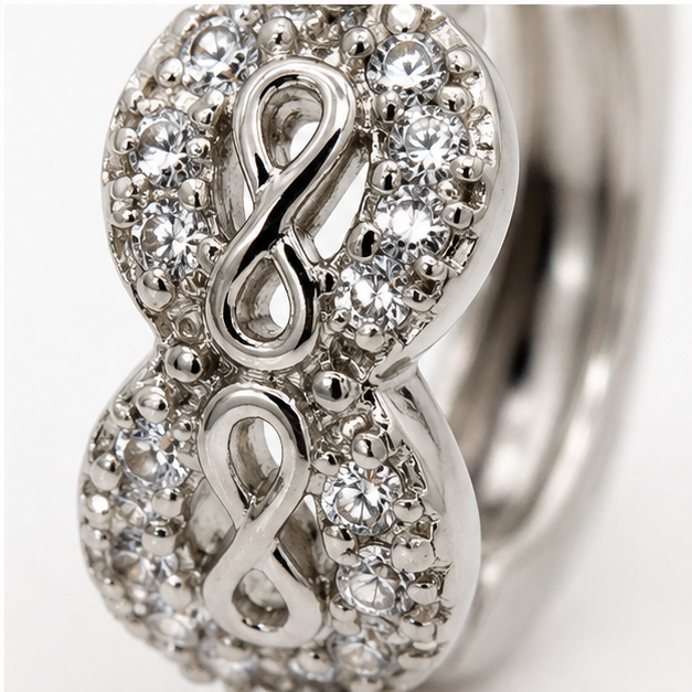 Arete Huggie Baby Doble Óvalo con Zirconias | Rodio Laminado