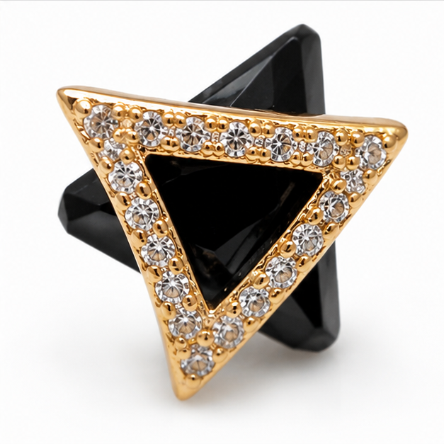 Arete Broquel Triángulo Negro con Zirconias | Oro Laminado