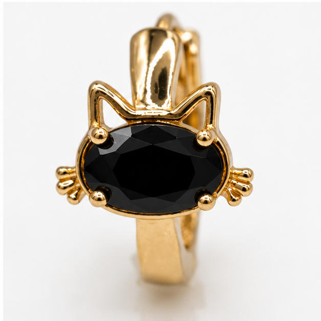 Arete Huggie Gato Negro | Oro Laminado