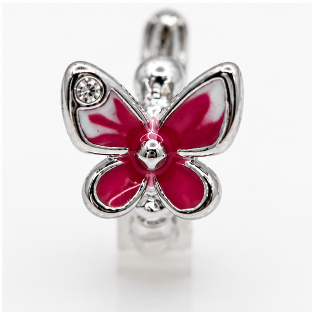 Arete Huggie Baby Mariposa Rosa | Rodio Laminado