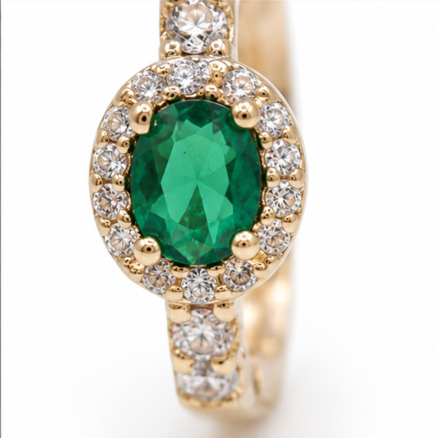 Arete Huggie Ovalado con Zirconia Verde Oro Laminado | Princess Magic