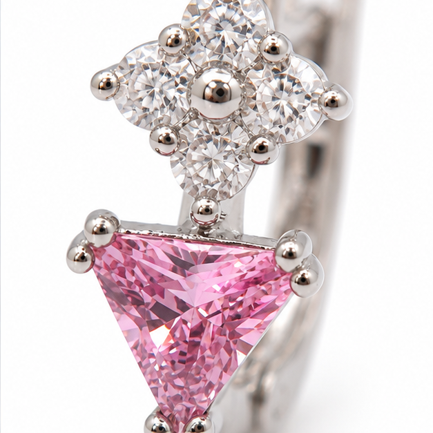 Arete con Flor y Zirconia Rosa Laminado en Rodio | Princess Magic
