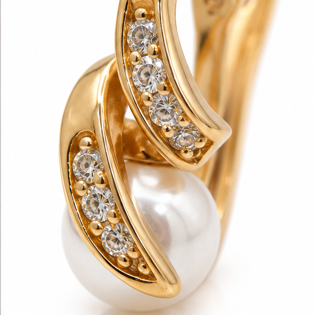 Aretes Elegance Perla y Corazón Oro Laminado 18K | Princess Magic