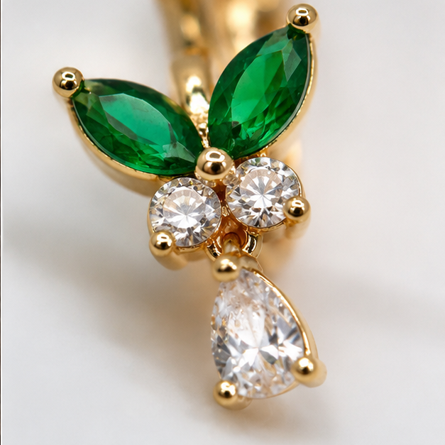 Arete Huggie Flor con Zirconias Verdes Oro Laminado | Princess Magic