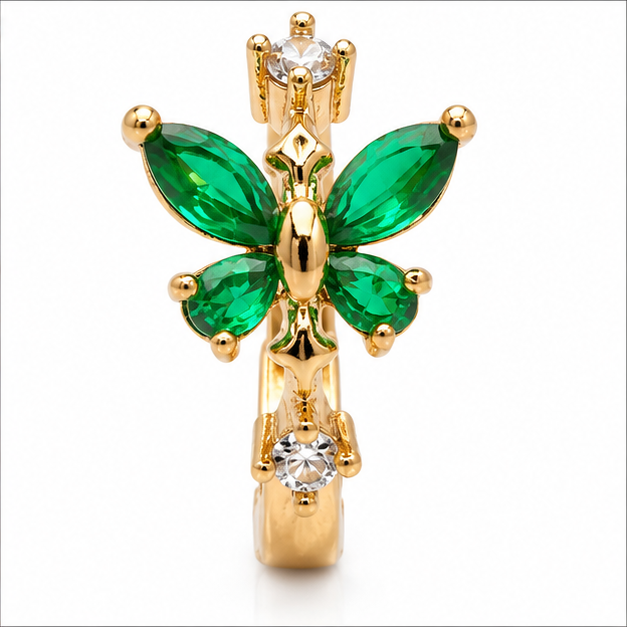 Arete Huggie Mariposa Verde Oro Laminado | Princess Magic