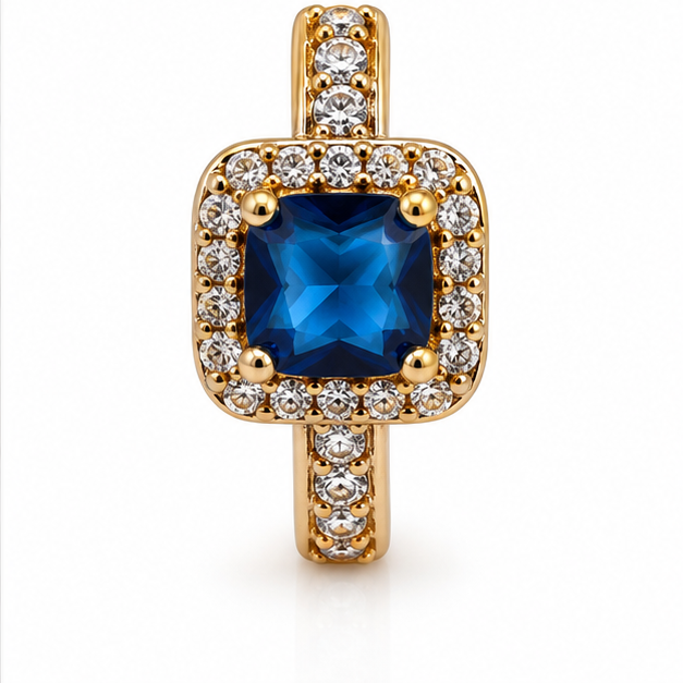 Arete Huggie Cuadrado con Zirconia Azul Oro Laminado | Princess Magic