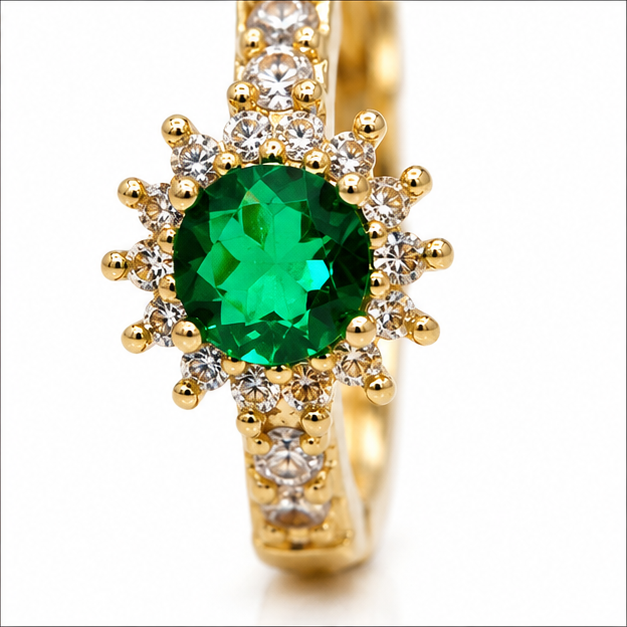 Arete Huggie Baby Flor con Zirconia Verde Oro Laminado | Princess Magic