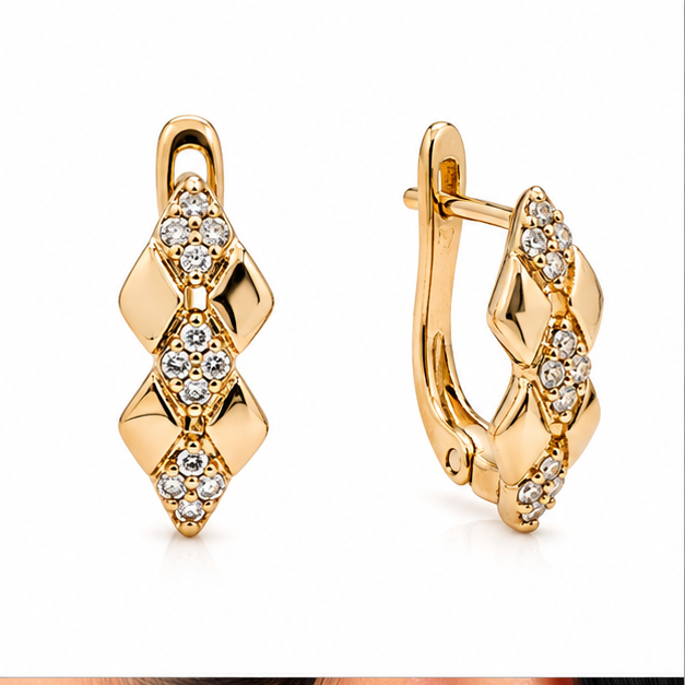 Arete Geométrico Facetado con Zirconias Oro Laminado 18K | Princess Magic