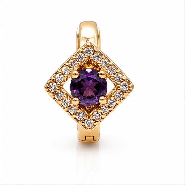 Aretes Huggie Baby Cuadro Morado con Zirconia Oro Laminado 18K | Princess Magic